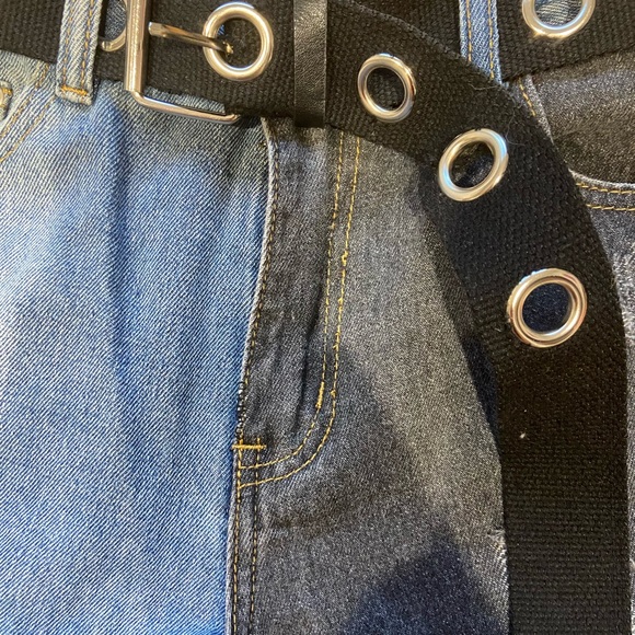 Trendy Blue and Black Jean Shorts with Belt and Metal Detailing. - Picture 2 of 5